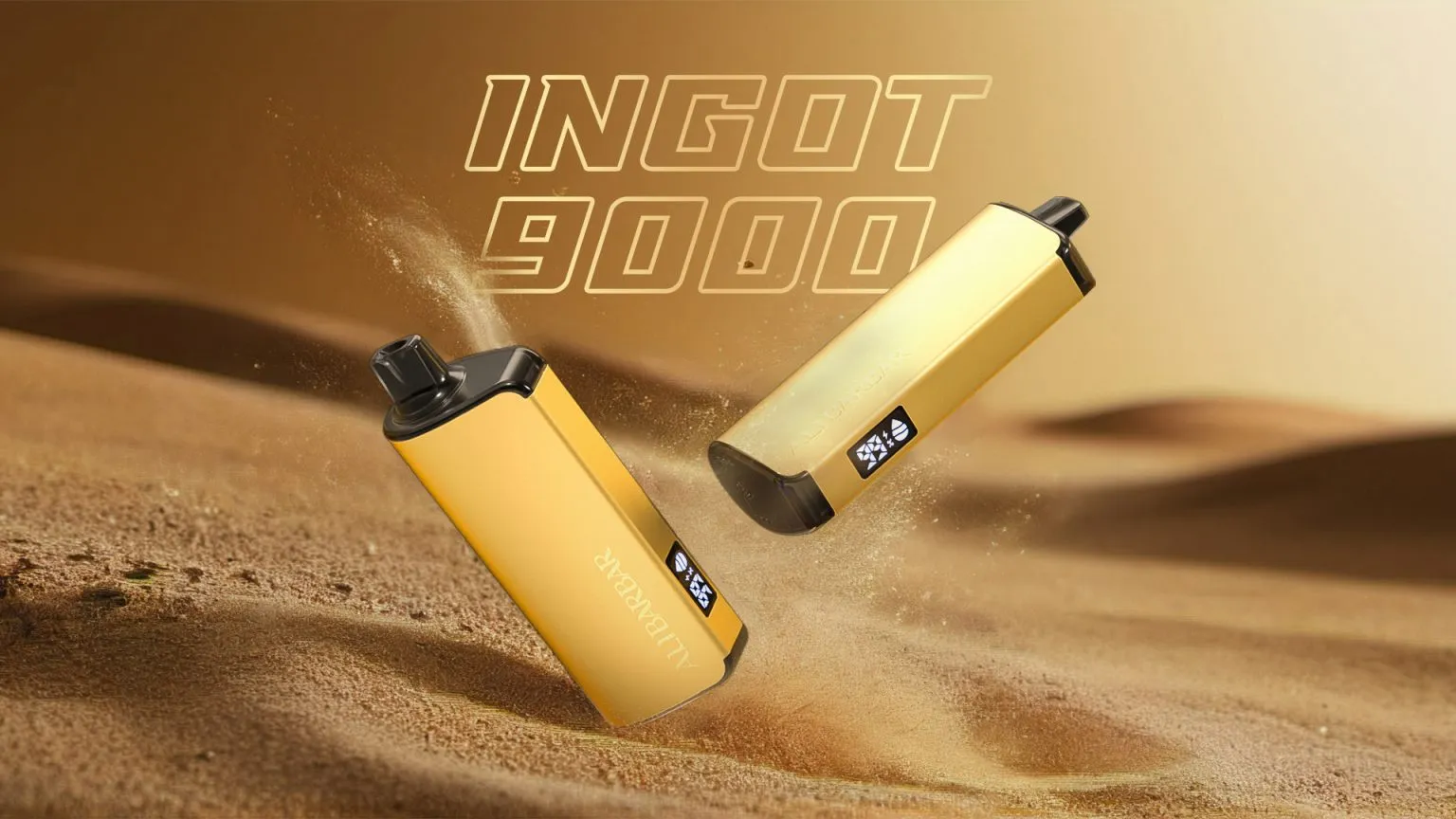 ALIBARBAR INGOT 9000 gold devices on a sand background